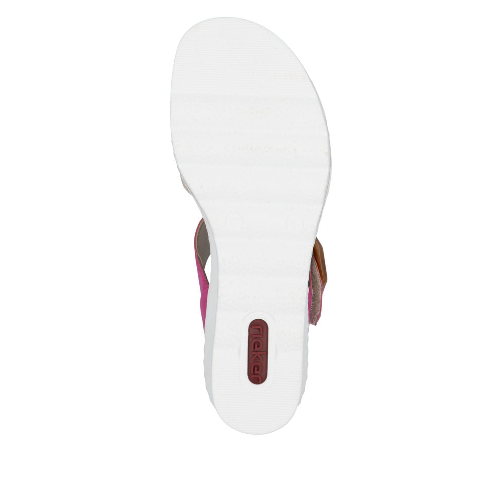 Rieker 67476-31 Ladies Beige/Fuchsia Synthetic Leather Buckle Sandals