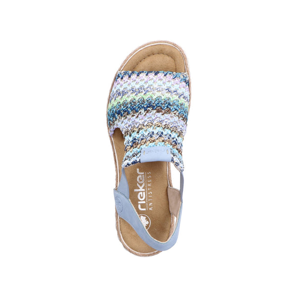 Rieker 69172-91 Ladies Light Blue Multi Textile Pull On Sandals