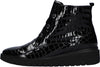 Waldlaufer 711801 150 001 H-Florenz Ladies Black Croc Patent Leather Lace Up Ankle Boots