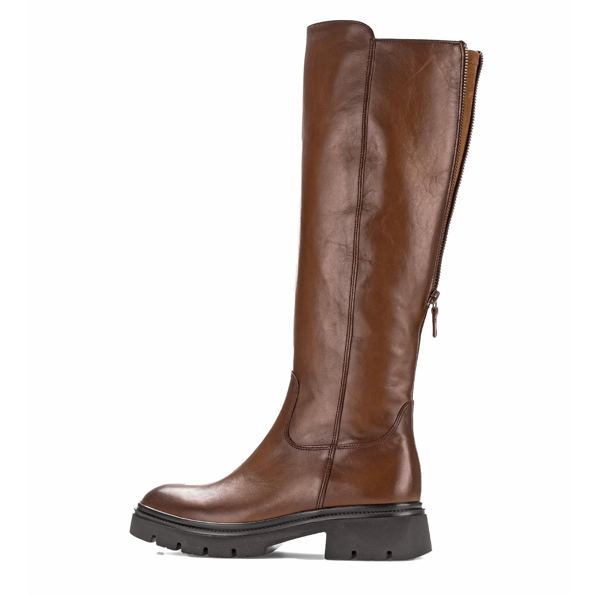 Gabor 71.859.24 Match Ladies Sattel Brown Smooth Leather Side Zip Knee High Boots