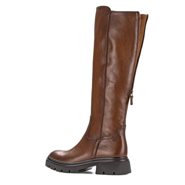 Gabor 71.859.24 Match Ladies Sattel Brown Smooth Leather Side Zip Knee High Boots