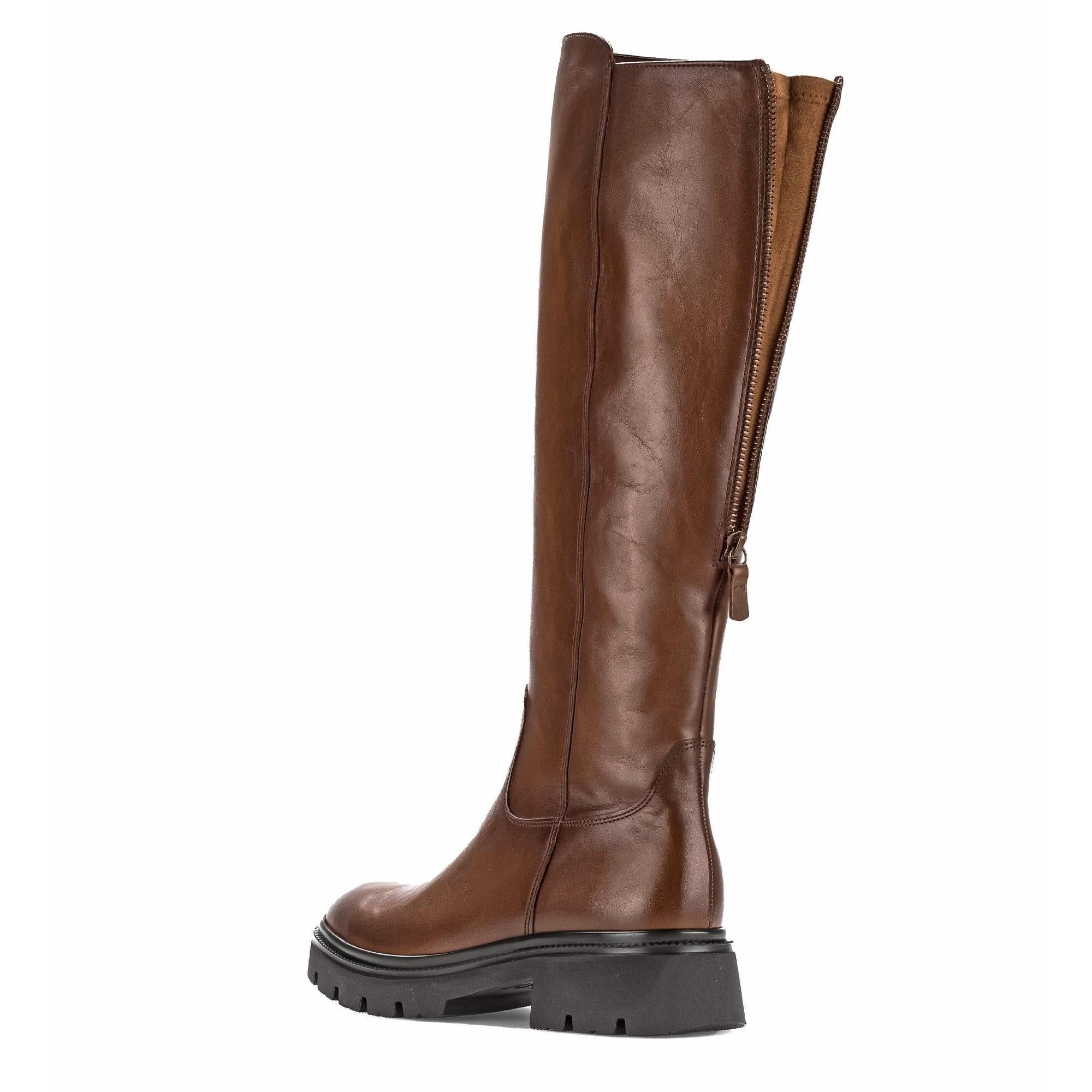 Gabor 71.859.24 Match Ladies Sattel Brown Smooth Leather Side Zip Knee High Boots
