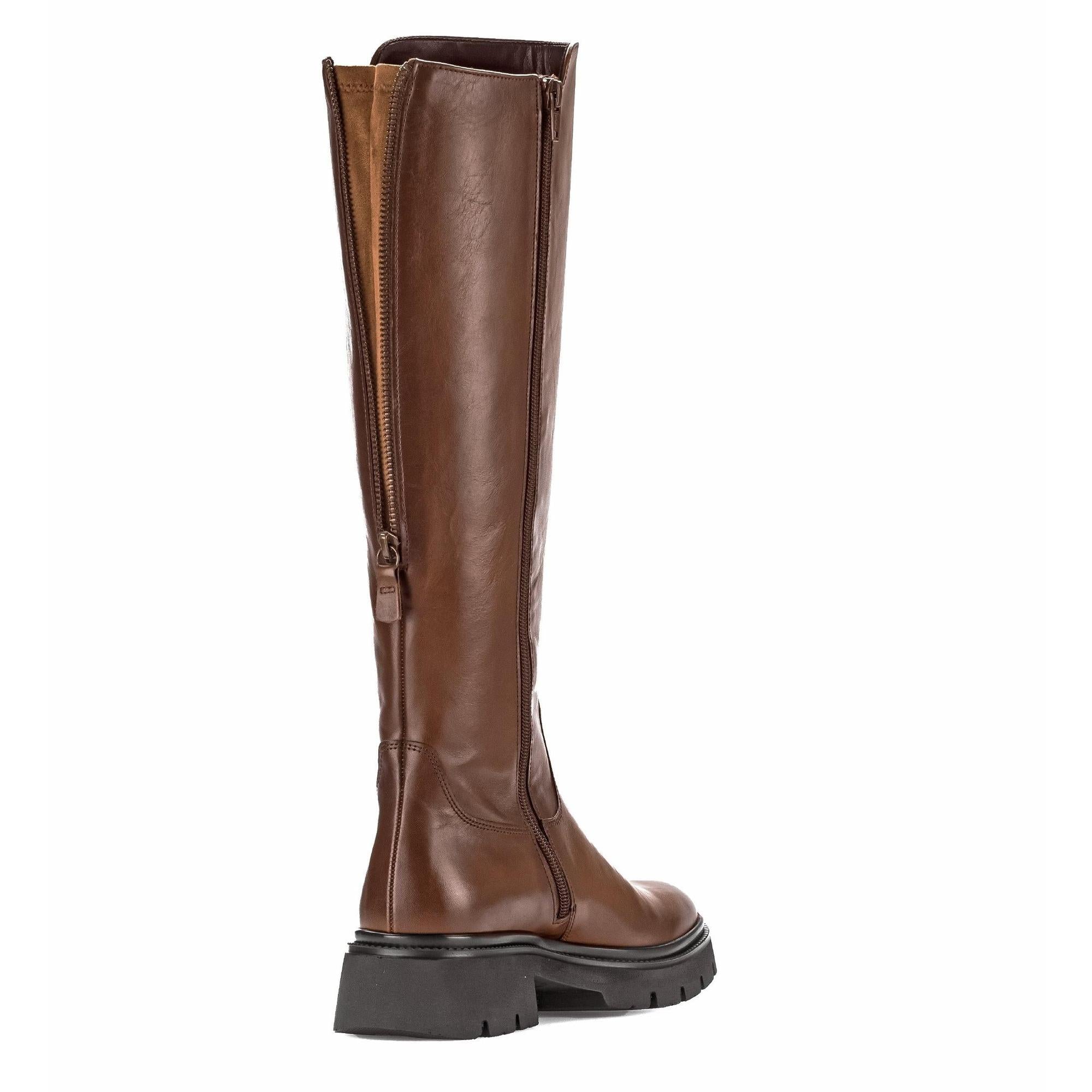 Gabor 71.859.24 Match Ladies Sattel Brown Smooth Leather Side Zip Knee High Boots