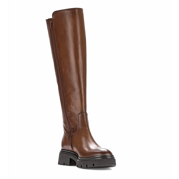 Gabor 71.859.24 Match Ladies Sattel Brown Smooth Leather Side Zip Knee High Boots