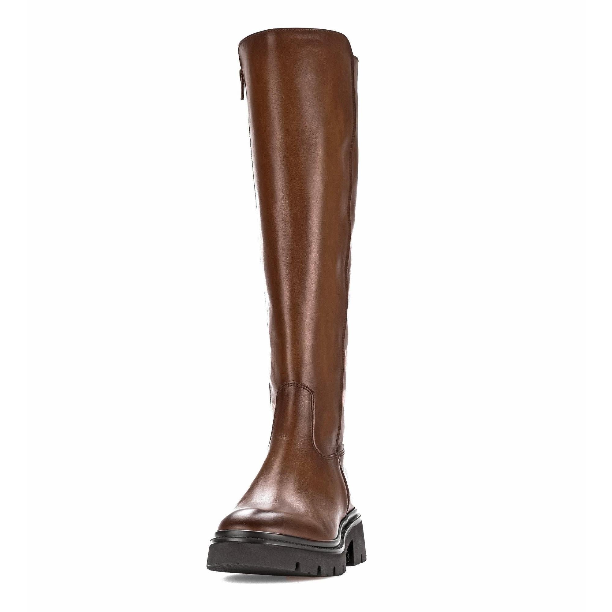 Gabor 71.859.24 Match Ladies Sattel Brown Smooth Leather Side Zip Knee High Boots