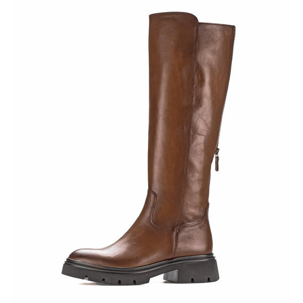 Gabor 71.859.24 Match Ladies Sattel Brown Smooth Leather Side Zip Knee High Boots