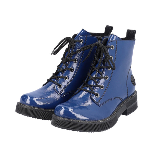 Rieker 72010-15 Ladies Blue Zip & Lace Ankle Boots