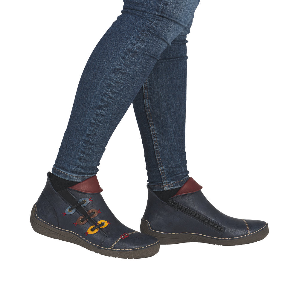 Rieker 72581-14 Ladies Blue Side Zip Ankle Boots