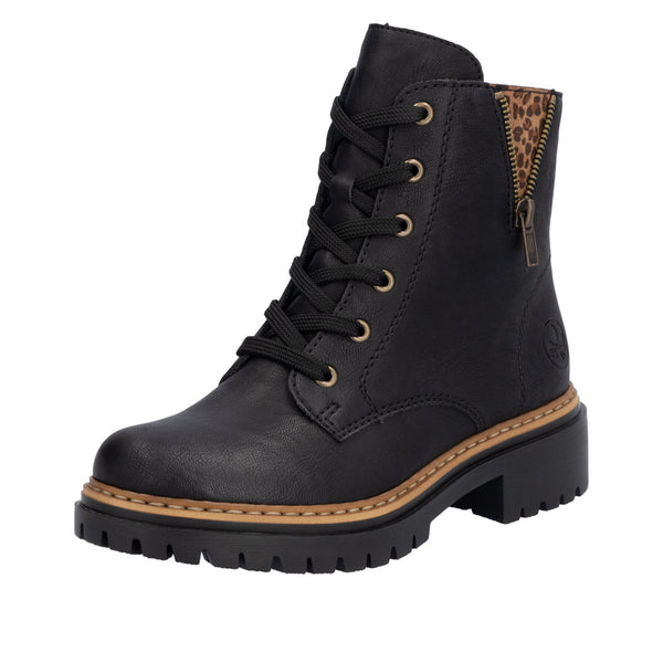 Rieker 72617-00 Ladies Black Zip & Lace Ankle Boots