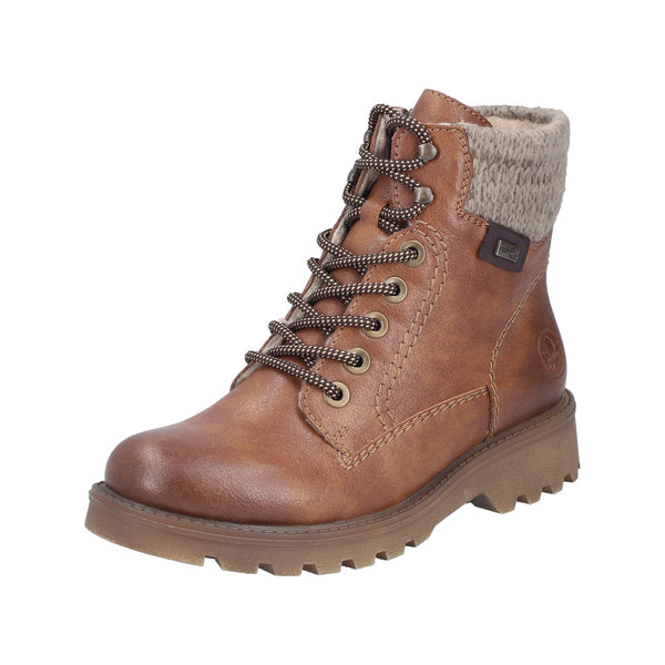 Rieker 73220-24 Ladies Brown Water Resistant Zip & Lace Ankle Boots