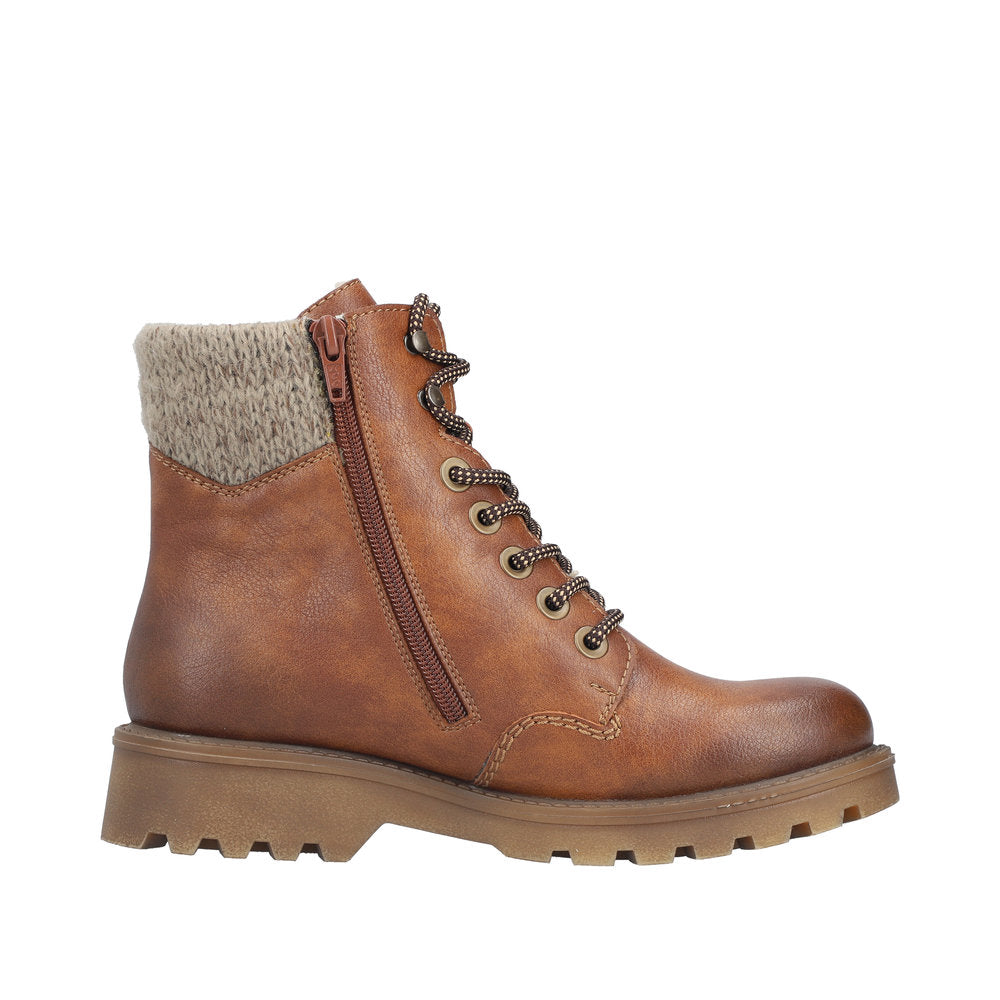 Rieker 73220-24 Ladies Brown Water Resistant Zip & Lace Ankle Boots