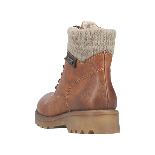 Rieker 73220-24 Ladies Brown Water Resistant Zip & Lace Ankle Boots