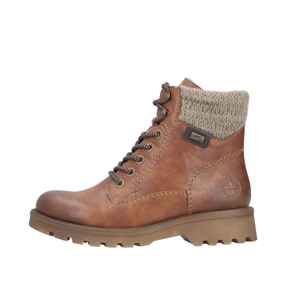 Rieker 73220-24 Ladies Brown Water Resistant Zip & Lace Ankle Boots