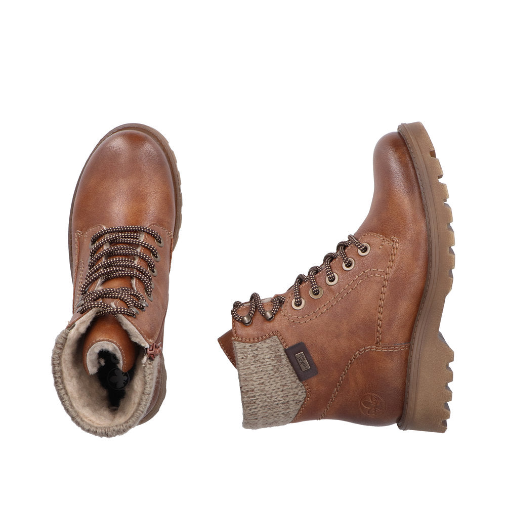 Rieker 73220-24 Ladies Brown Water Resistant Zip & Lace Ankle Boots