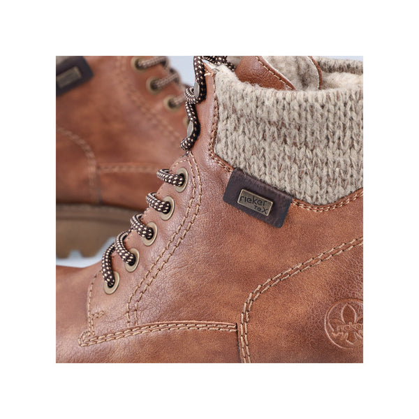 Rieker 73220-24 Ladies Brown Water Resistant Zip & Lace Ankle Boots