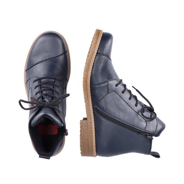 Rieker 73500-14 Ladies Blue Zip & Lace Ankle Boots