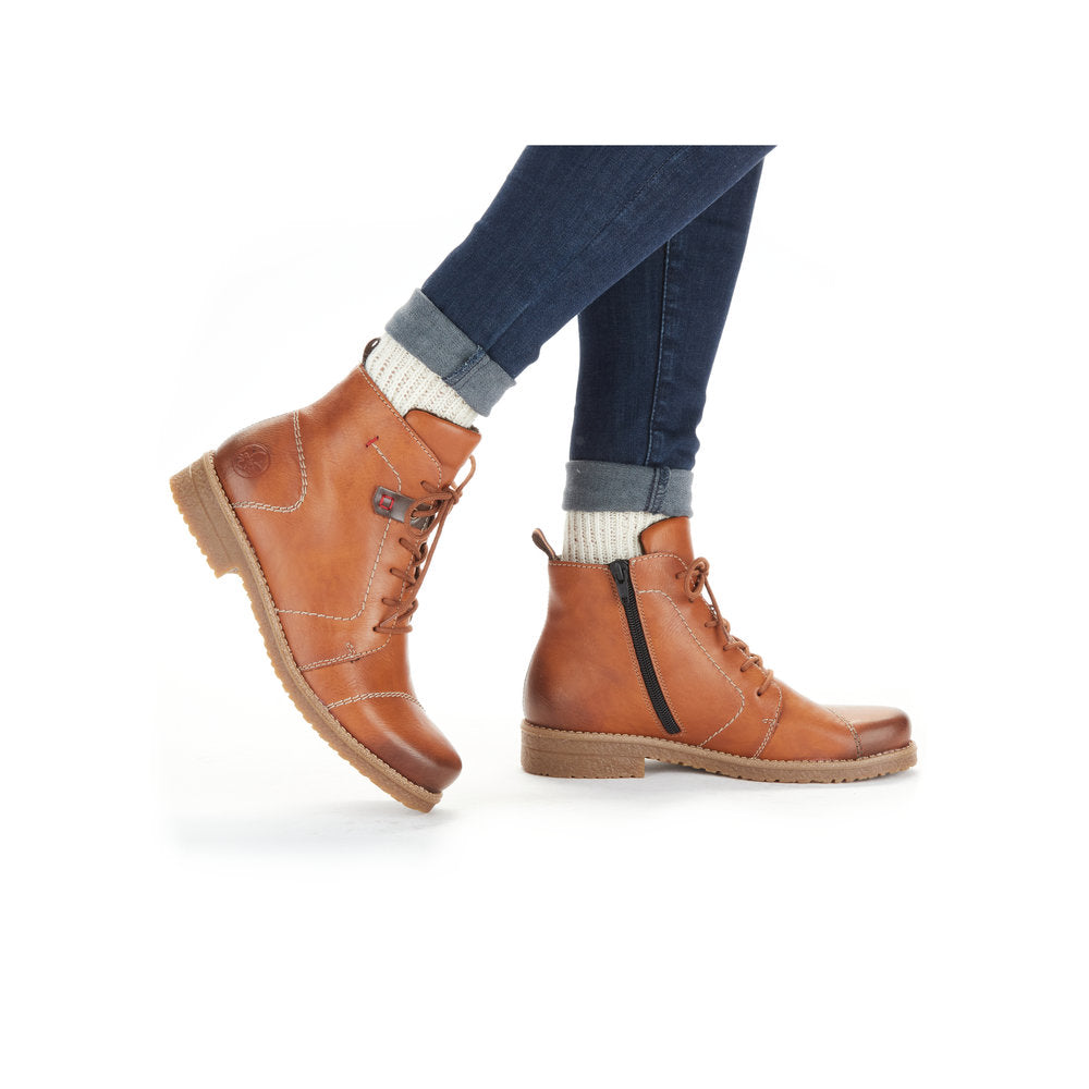 Rieker 73501-24 Ladies Brown Zip & Lace Ankle Boots