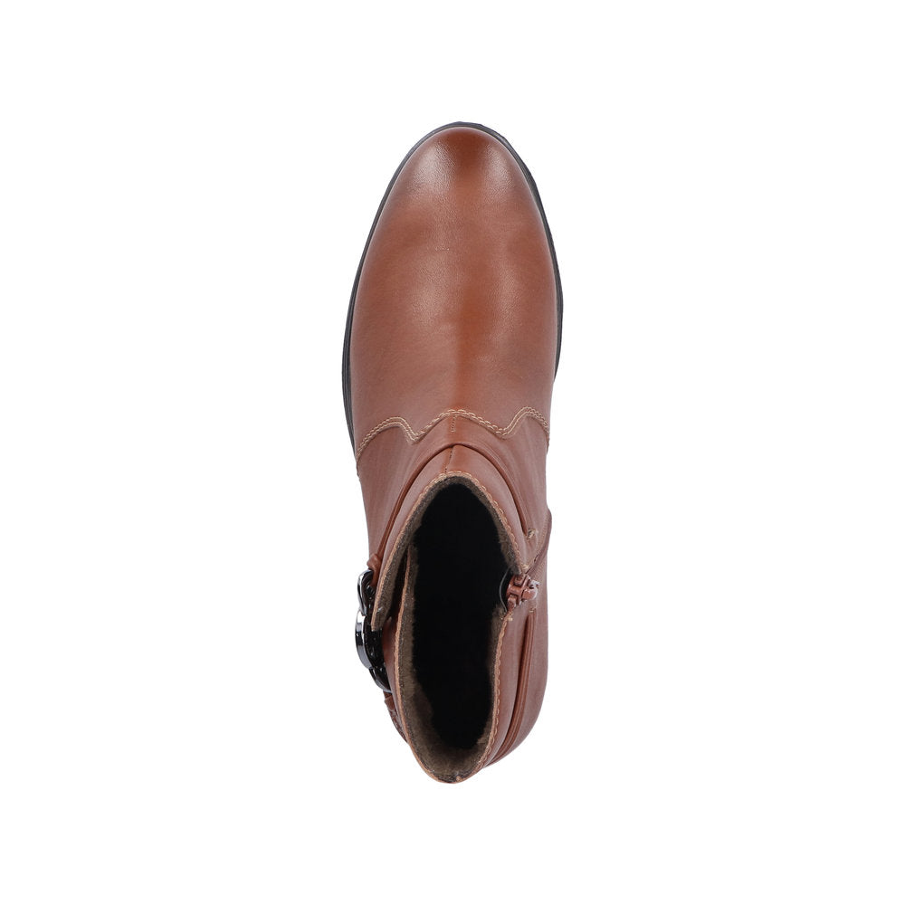 Rieker 73970-22 Ladies Brown Side Zip Ankle Boots