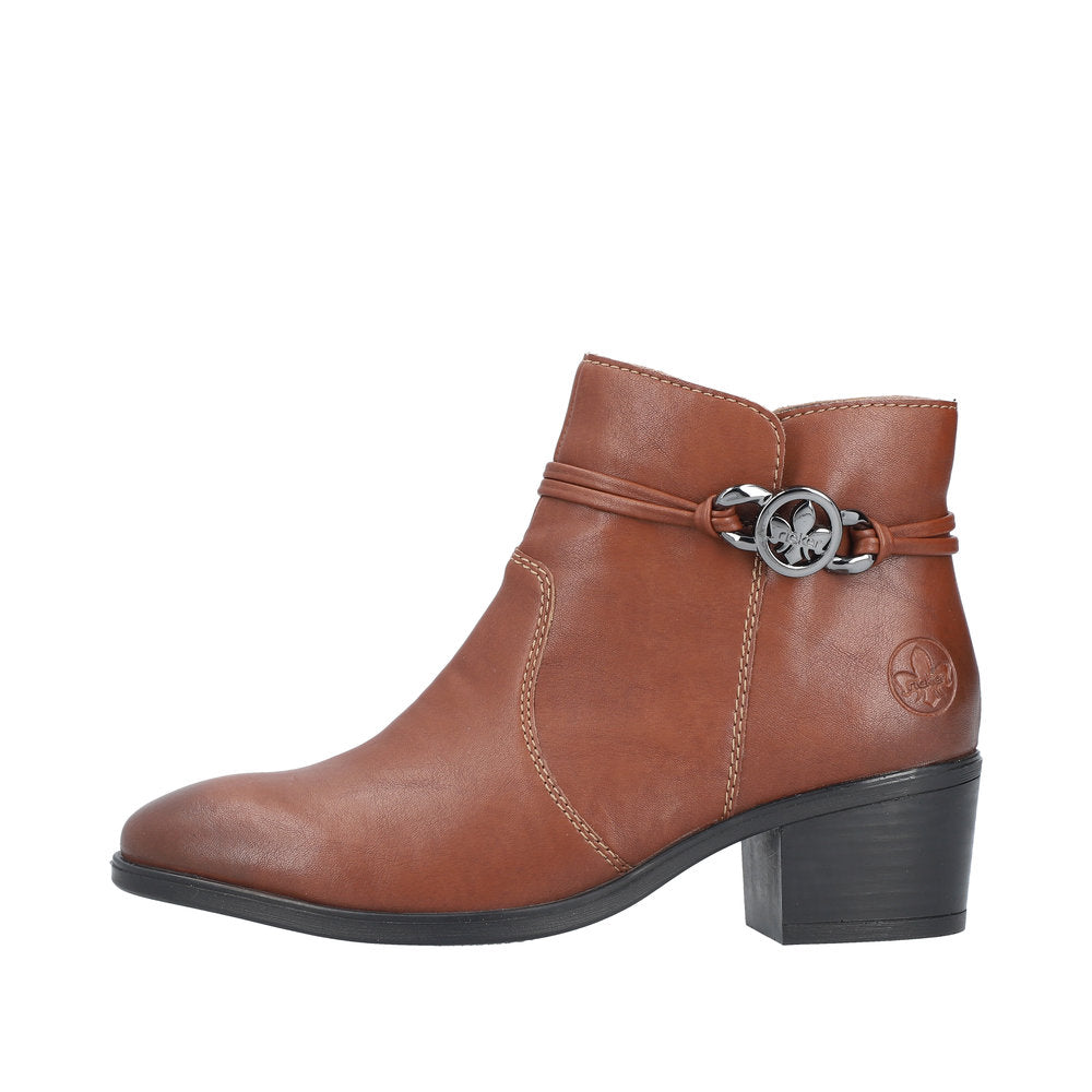 Rieker 73970-22 Ladies Brown Side Zip Ankle Boots