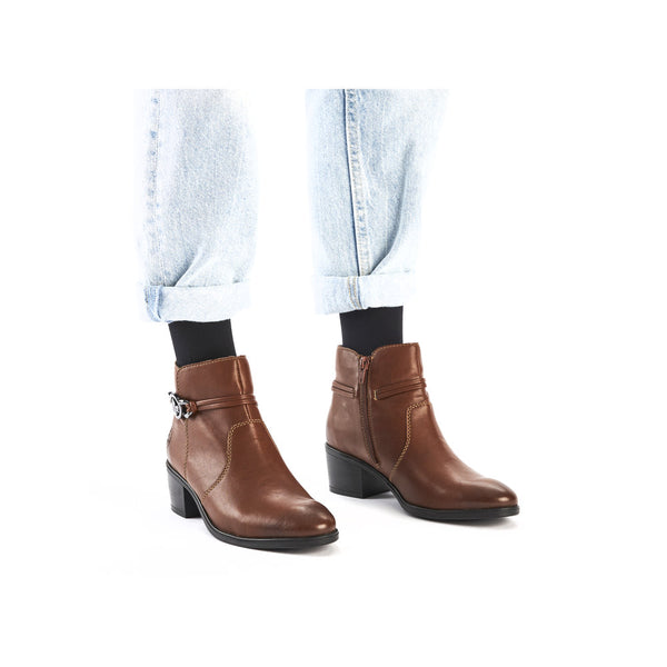 Rieker 73970-22 Ladies Brown Side Zip Ankle Boots