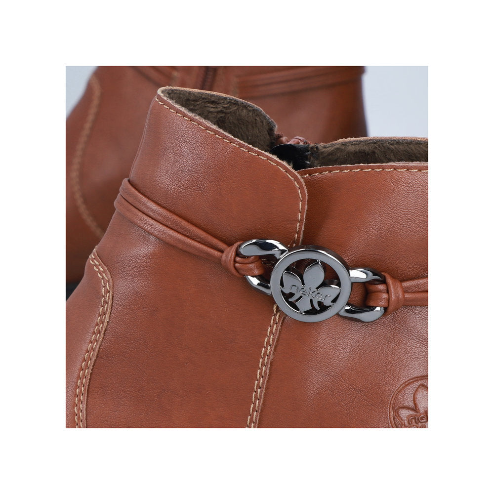 Rieker 73970-22 Ladies Brown Side Zip Ankle Boots
