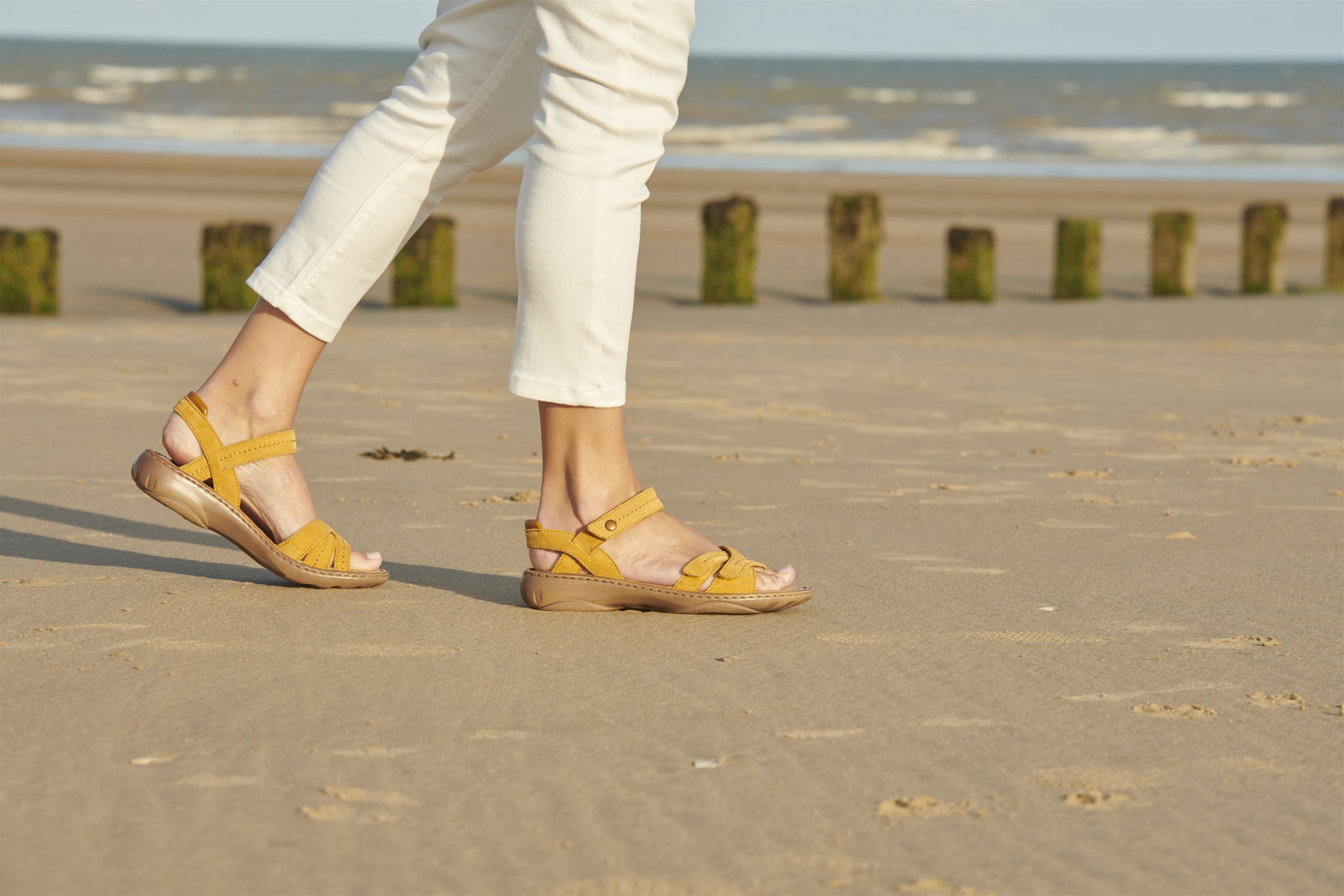 Josef Seibel Debra 62 Ladies Safran Yellow Leather Touch Fastening Sandals