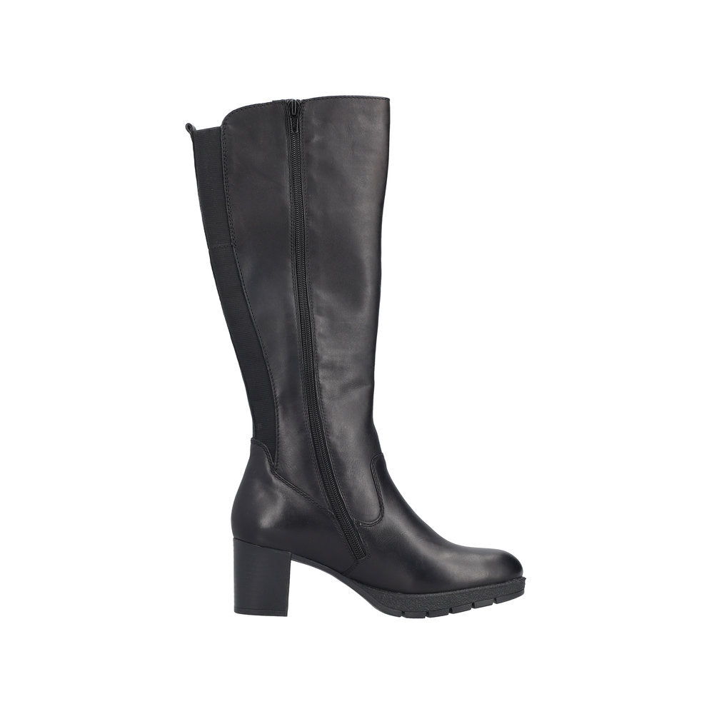 Rieker 77684-00 Ladies Black Leather Side Zip Knee High Boots