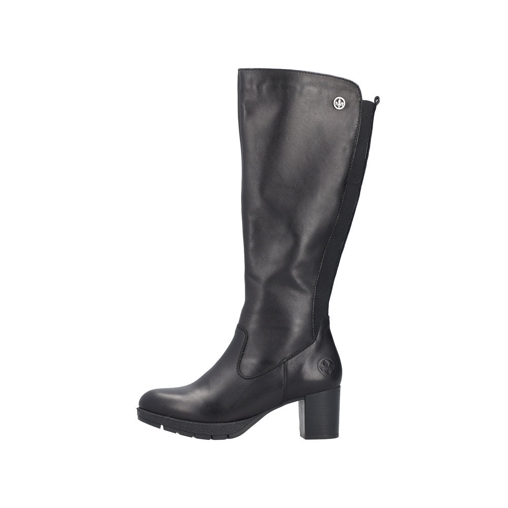 Rieker 77684-00 Ladies Black Leather Side Zip Knee High Boots
