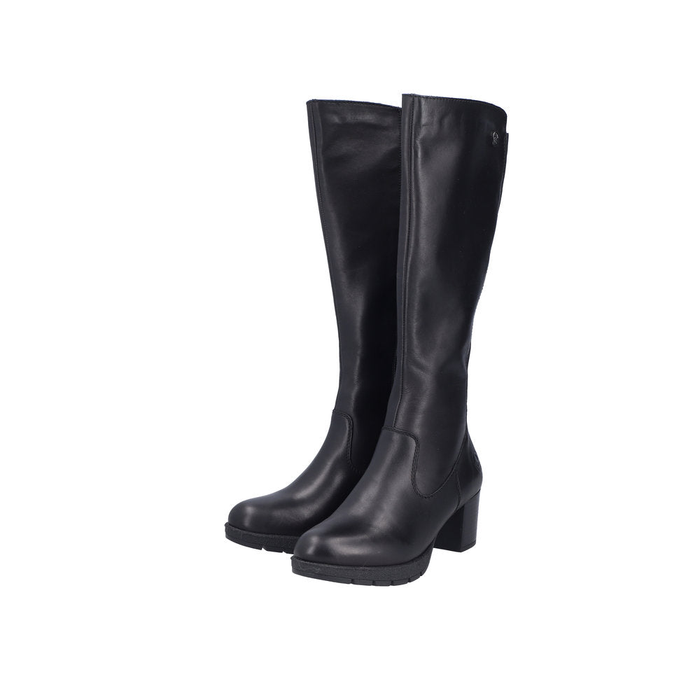 Rieker 77684-00 Ladies Black Leather Side Zip Knee High Boots