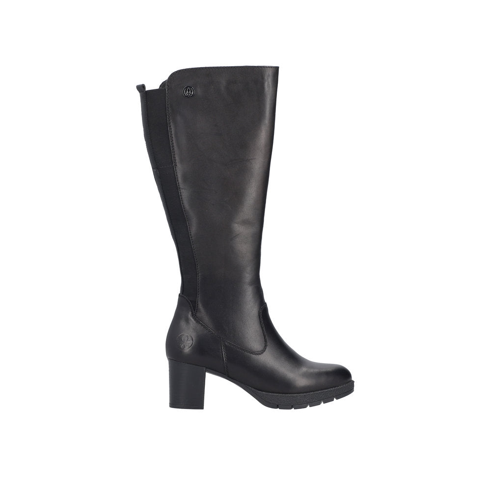 Rieker 77684-00 Ladies Black Leather Side Zip Knee High Boots