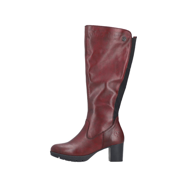 Rieker 77684-35 Ladies Red Leather Side Zip Knee High Boots