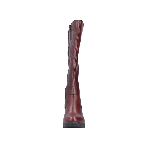Rieker 77684-35 Ladies Red Leather Side Zip Knee High Boots