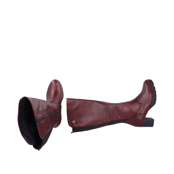 Rieker 77684-35 Ladies Red Leather Side Zip Knee High Boots