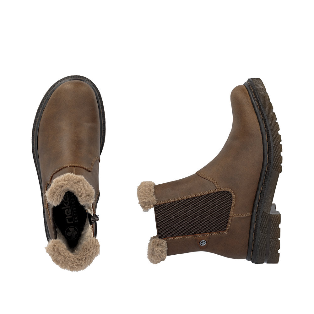 Rieker 78250-22 Ladies Brown Side Zip Ankle Boots