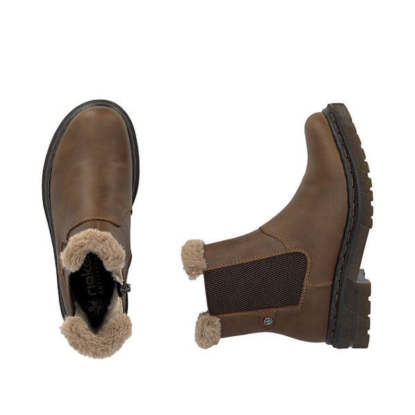 Rieker 78250-22 Ladies Brown Side Zip Ankle Boots