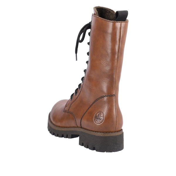 Rieker 78544-25  Ladies Brown Leather Side Zip Mid-Calf Boots