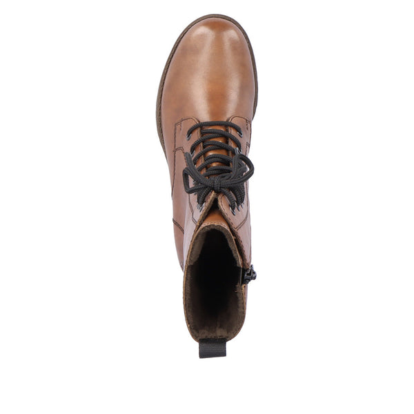 Rieker 78544-25  Ladies Brown Leather Side Zip Mid-Calf Boots