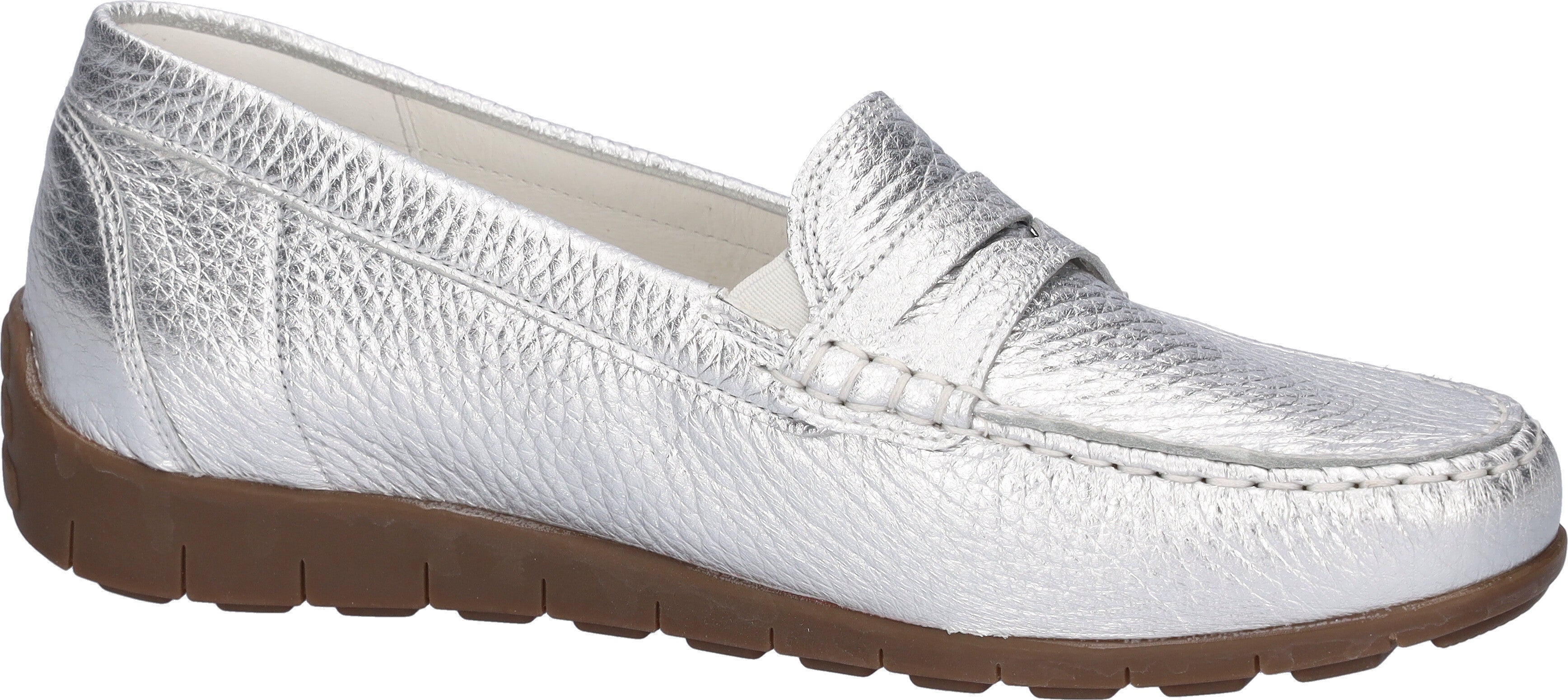 Waldlaufer 785502 199 211 H-Lucy Ladies Silver Leather Arch Support Slip On Loafers