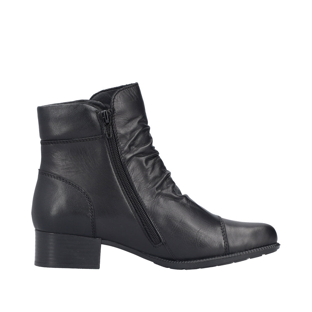 Rieker 78659-00 Ladies Black Leather Side Zip Ankle Boots
