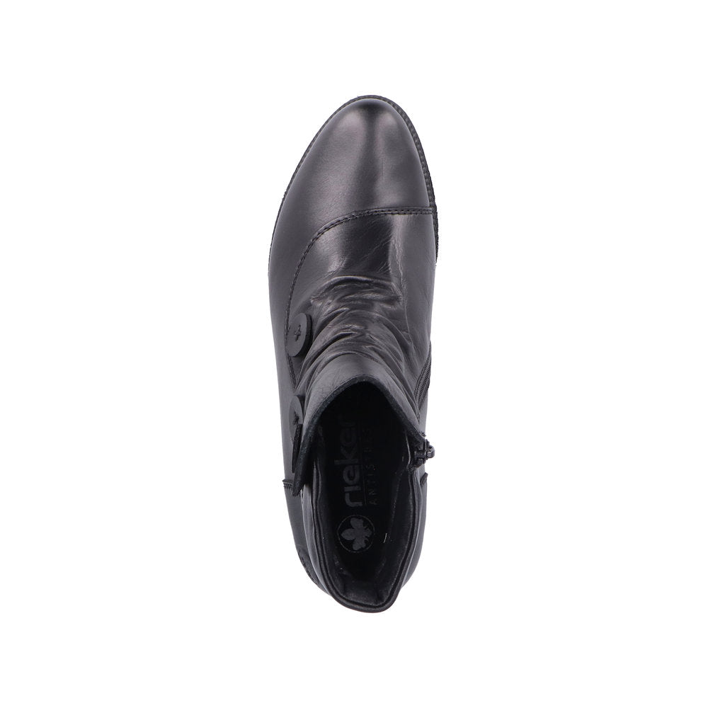 Rieker 78659-00 Ladies Black Leather Side Zip Ankle Boots