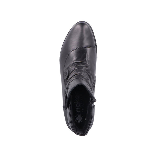 Rieker 78659-00 Ladies Black Leather Side Zip Ankle Boots