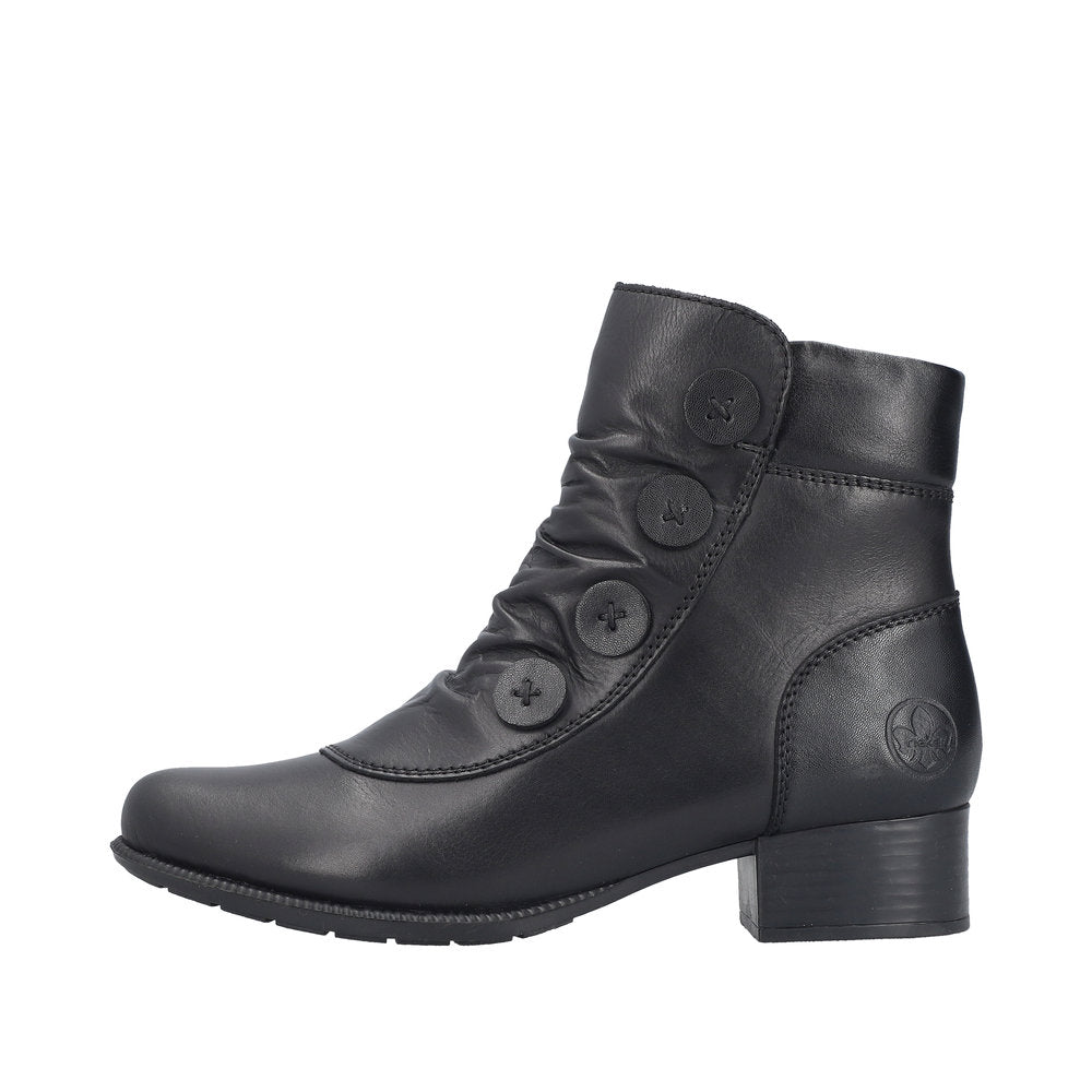 Rieker 78659-00 Ladies Black Leather Side Zip Ankle Boots
