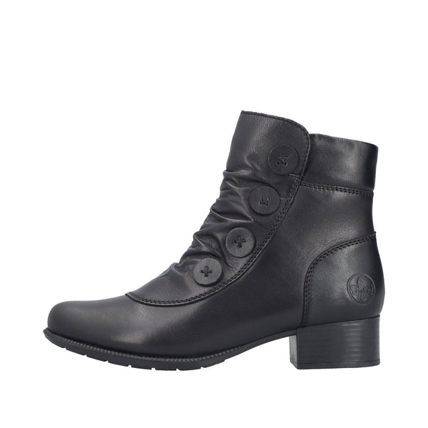 Rieker 78659-00 Ladies Black Leather Side Zip Ankle Boots