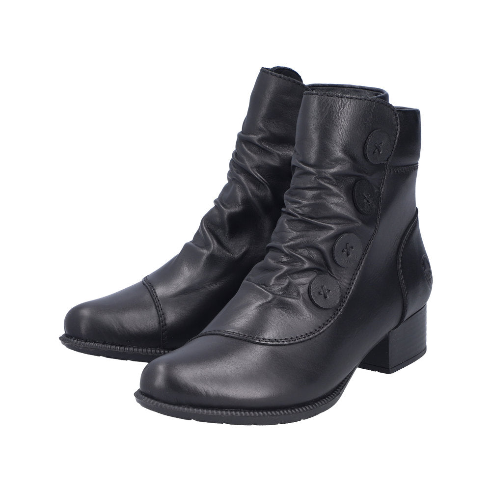 Rieker 78659-00 Ladies Black Leather Side Zip Ankle Boots