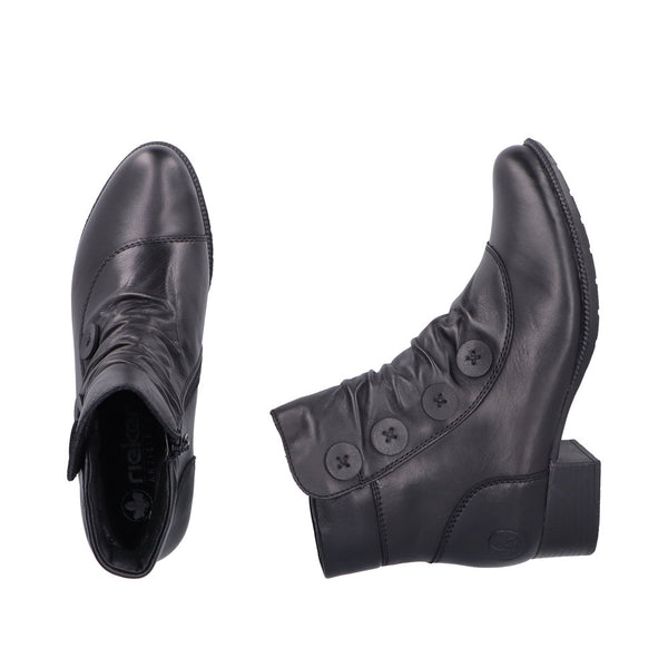 Rieker 78659-00 Ladies Black Leather Side Zip Ankle Boots