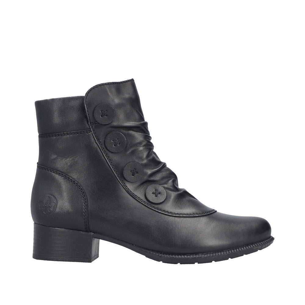 Rieker 78659-00 Ladies Black Leather Side Zip Ankle Boots