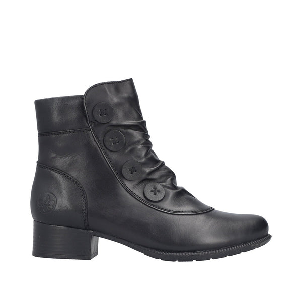 Rieker 78659-00 Ladies Black Leather Side Zip Ankle Boots