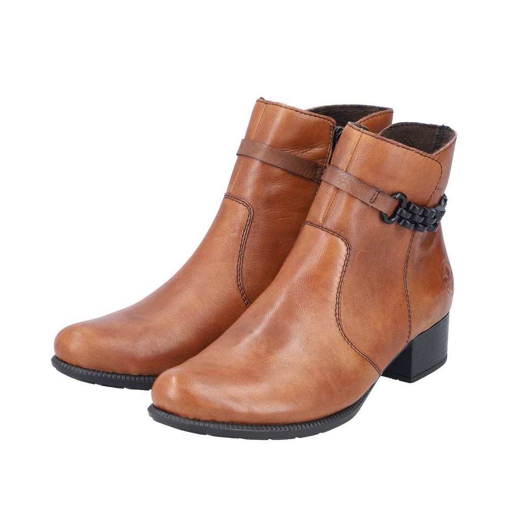 Rieker 78676-25 Ladies Tobacco Leather Side Zip Ankle Boots