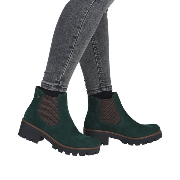 Rieker 79265-55 Ladies Green Suede Slip On Ankle Boots