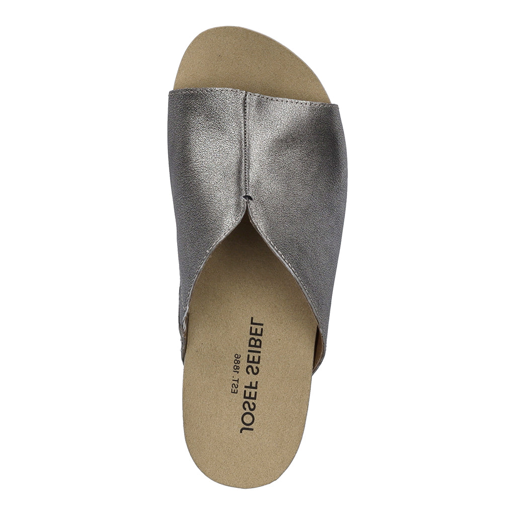 Josef Seibel Quinn 01 Ladies Silver Leather Arch Support Slip On Sandals
